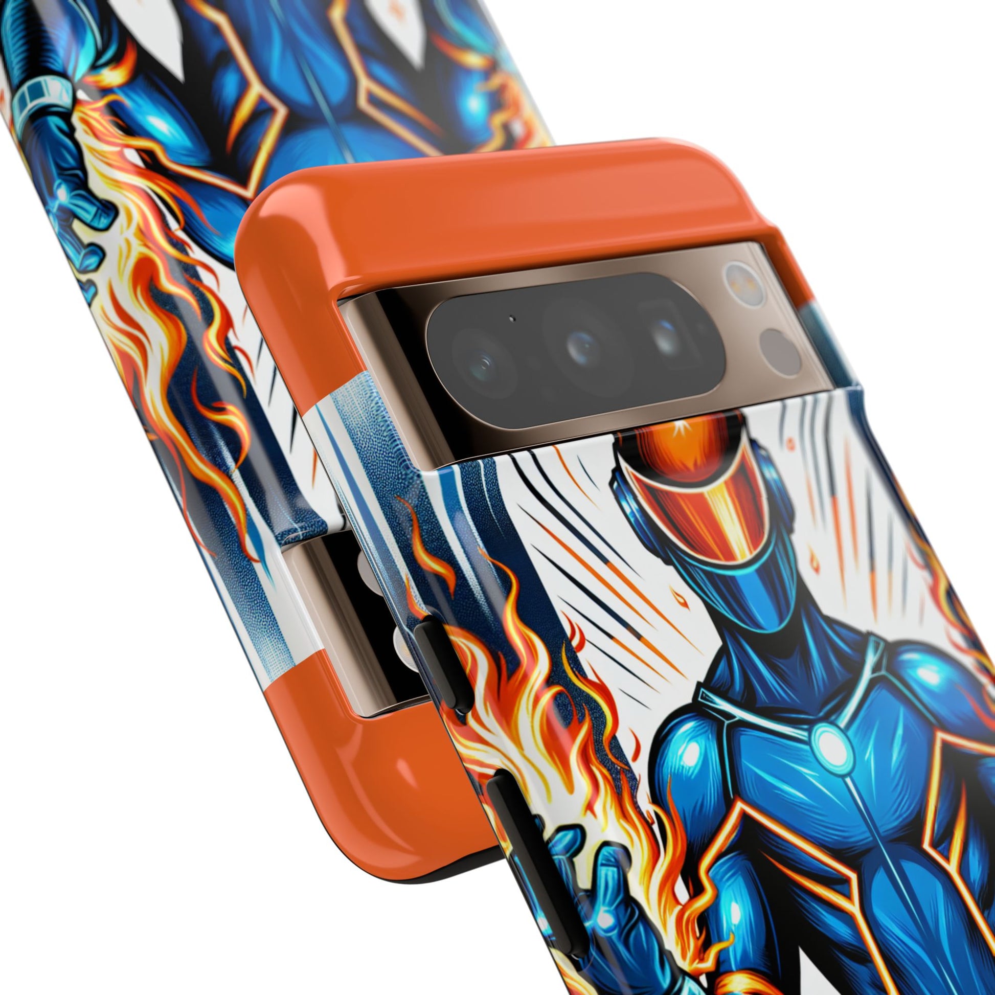 Vibrant Phone Case Featuring Fire-Themed Superhero Design, Durable and Stylish Gift for Gamers, Comic Lovers, and Tech Enthusiasts