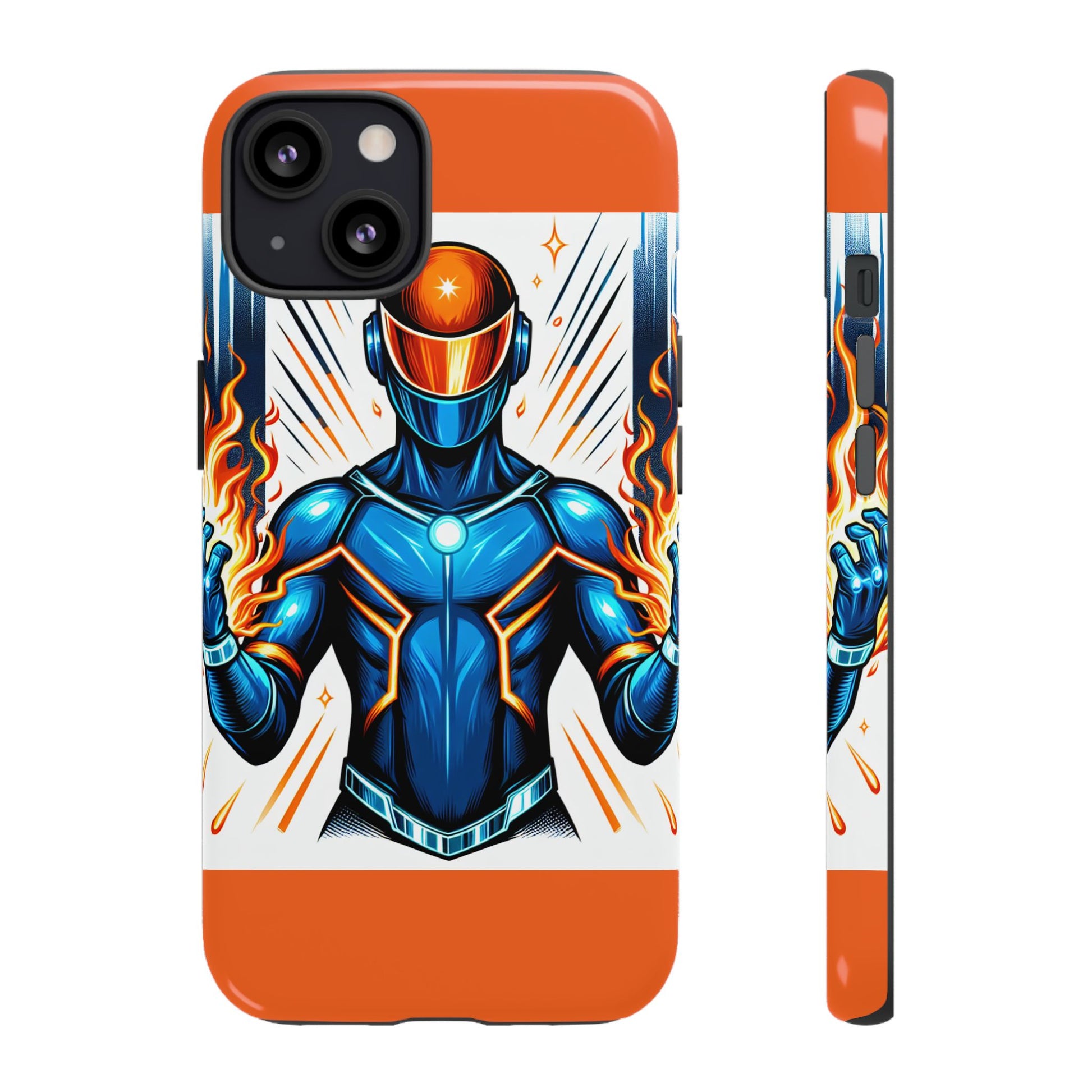 Vibrant Phone Case Featuring Fire-Themed Superhero Design, Durable and Stylish Gift for Gamers, Comic Lovers, and Tech Enthusiasts