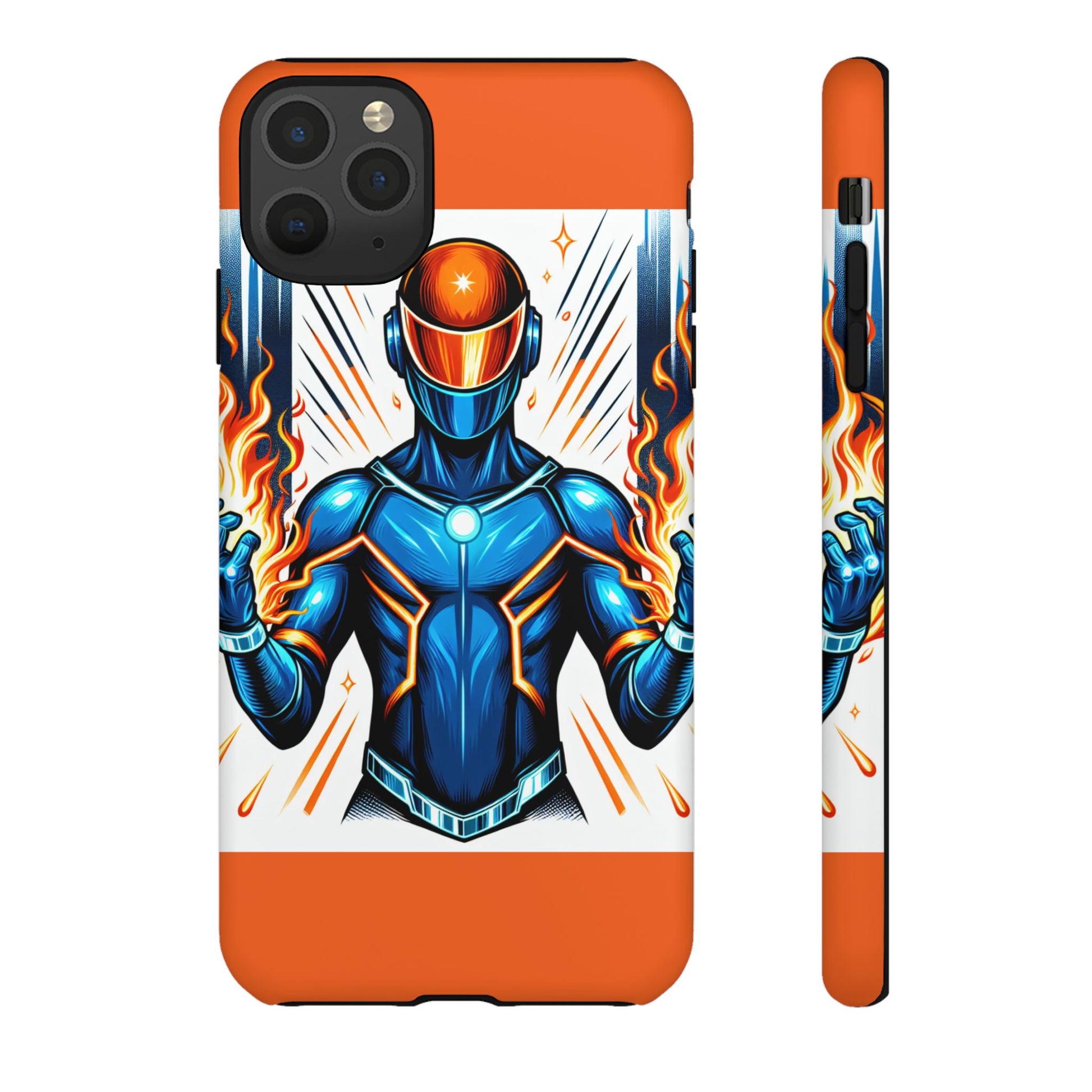 Vibrant Phone Case Featuring Fire-Themed Superhero Design, Durable and Stylish Gift for Gamers, Comic Lovers, and Tech Enthusiasts