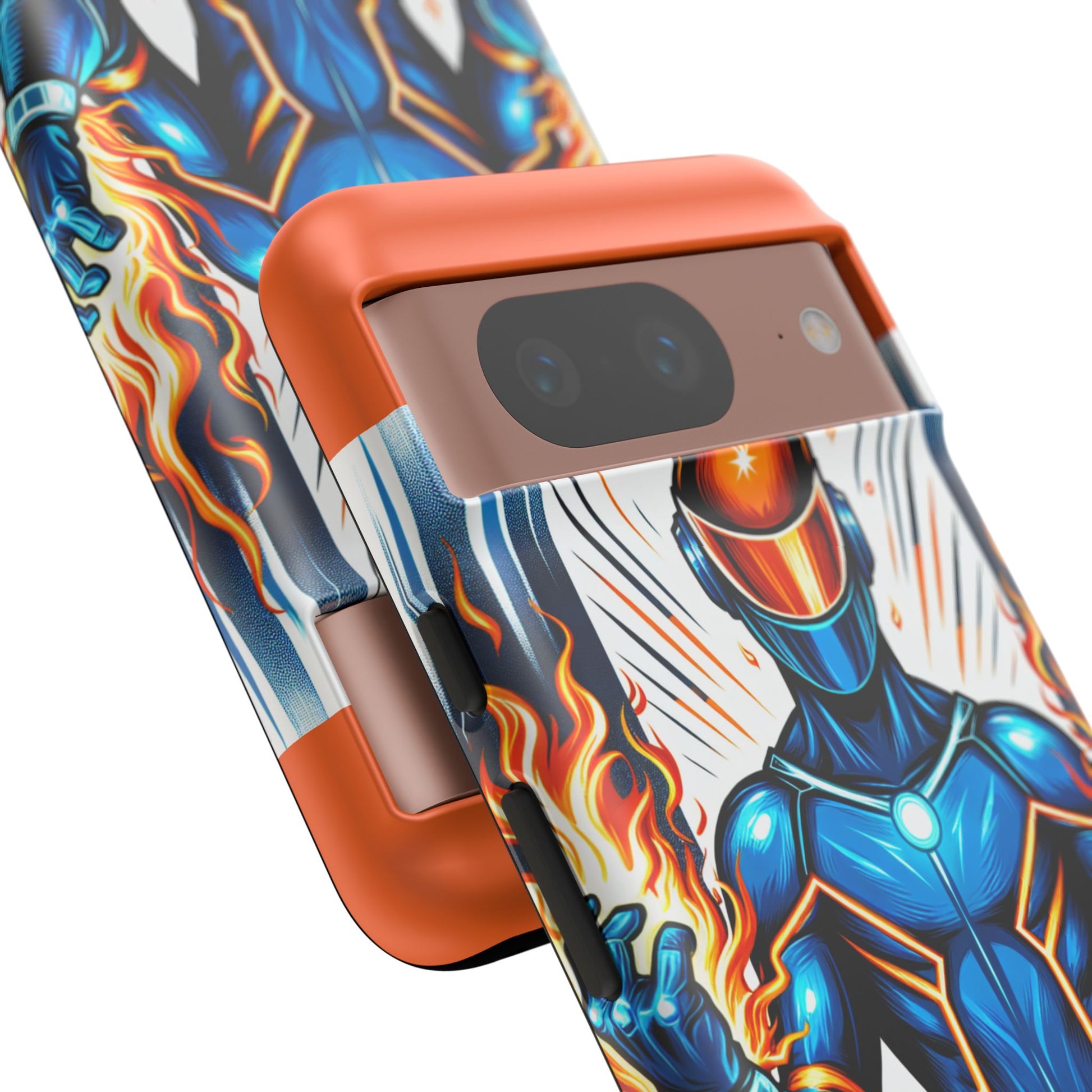 Vibrant Phone Case Featuring Fire-Themed Superhero Design, Durable and Stylish Gift for Gamers, Comic Lovers, and Tech Enthusiasts