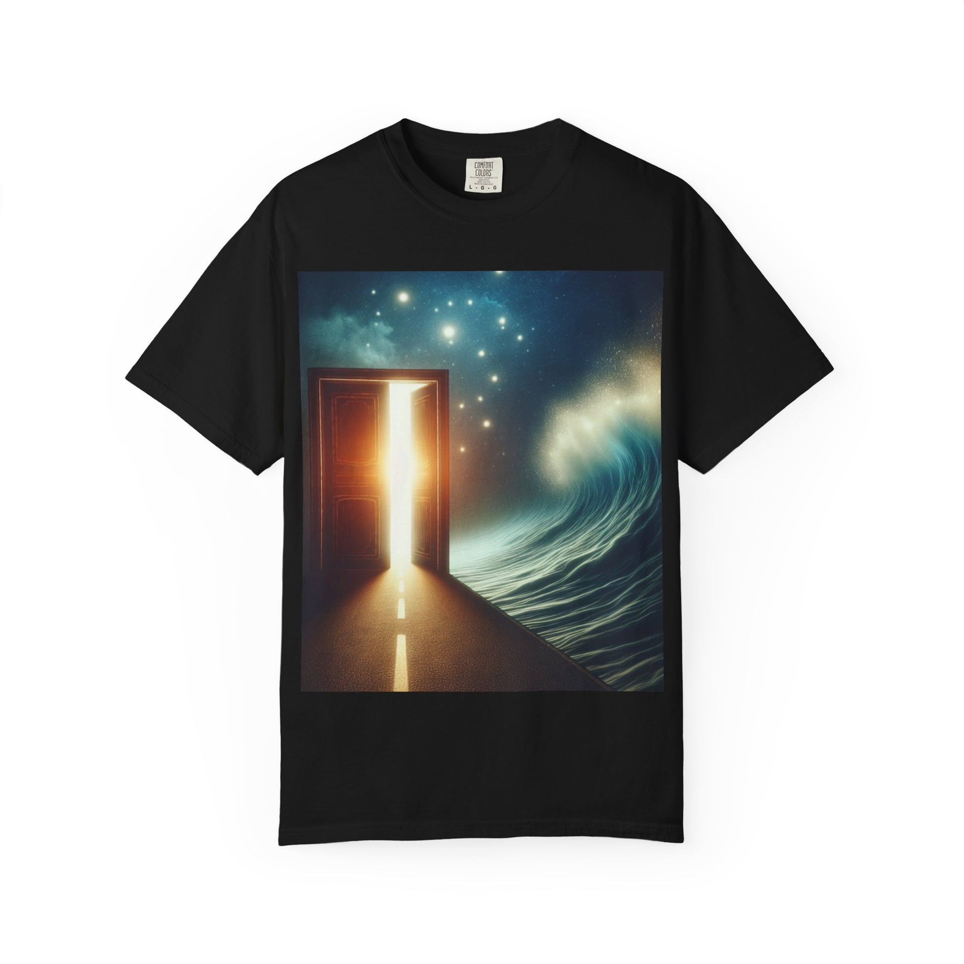 Surreal Wave Door Unisex T-shirt, Unique Graphic Tee, Gift for Dreamers, Inspirational Apparel, Perfect for Beach Lovers, Art Enthusiasts