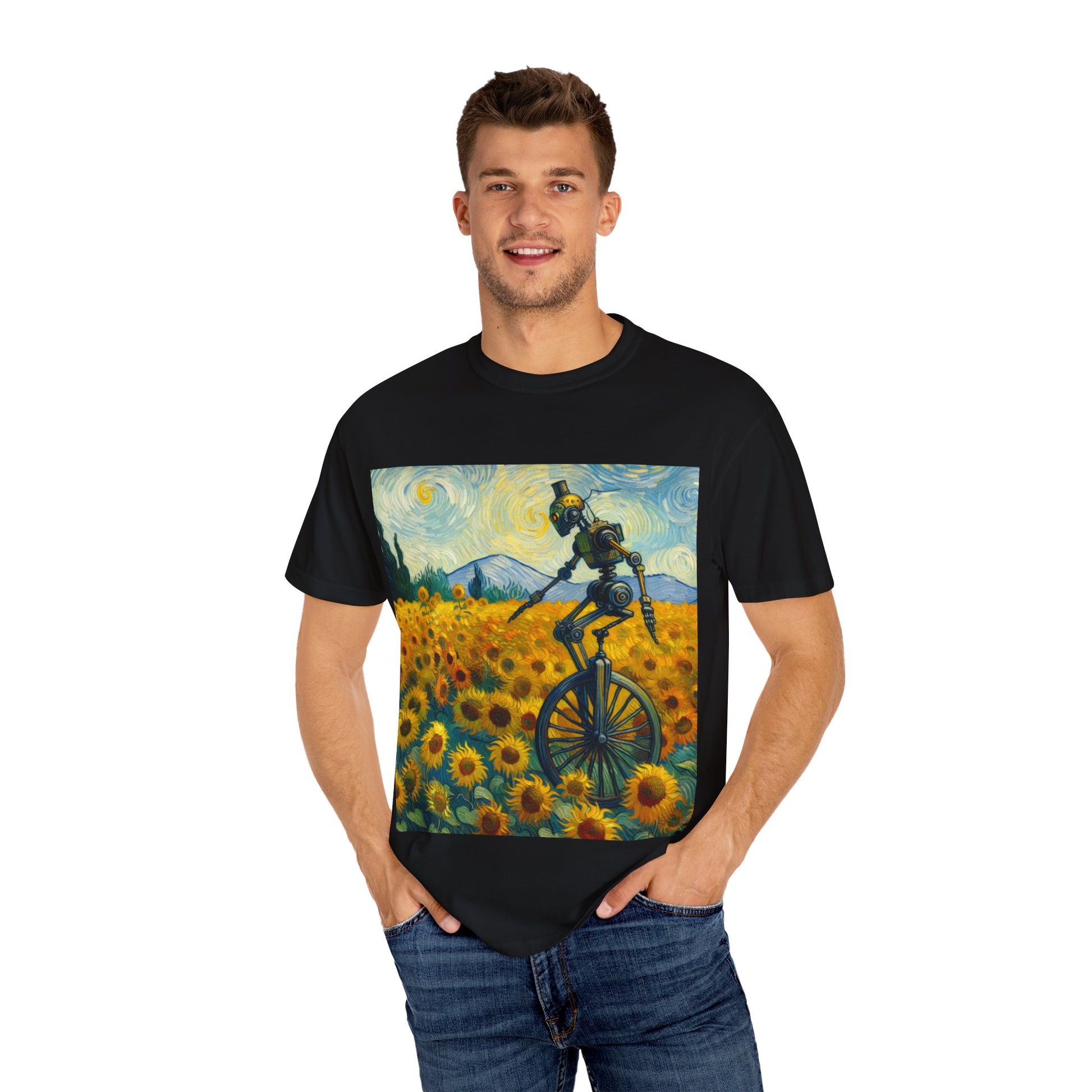 Sunflower Unisex T-shirt, Vintage Art Tee, Gift for Art Lovers, Summer Wear, Unique Cycling Apparel, Bohemian Style Shirt