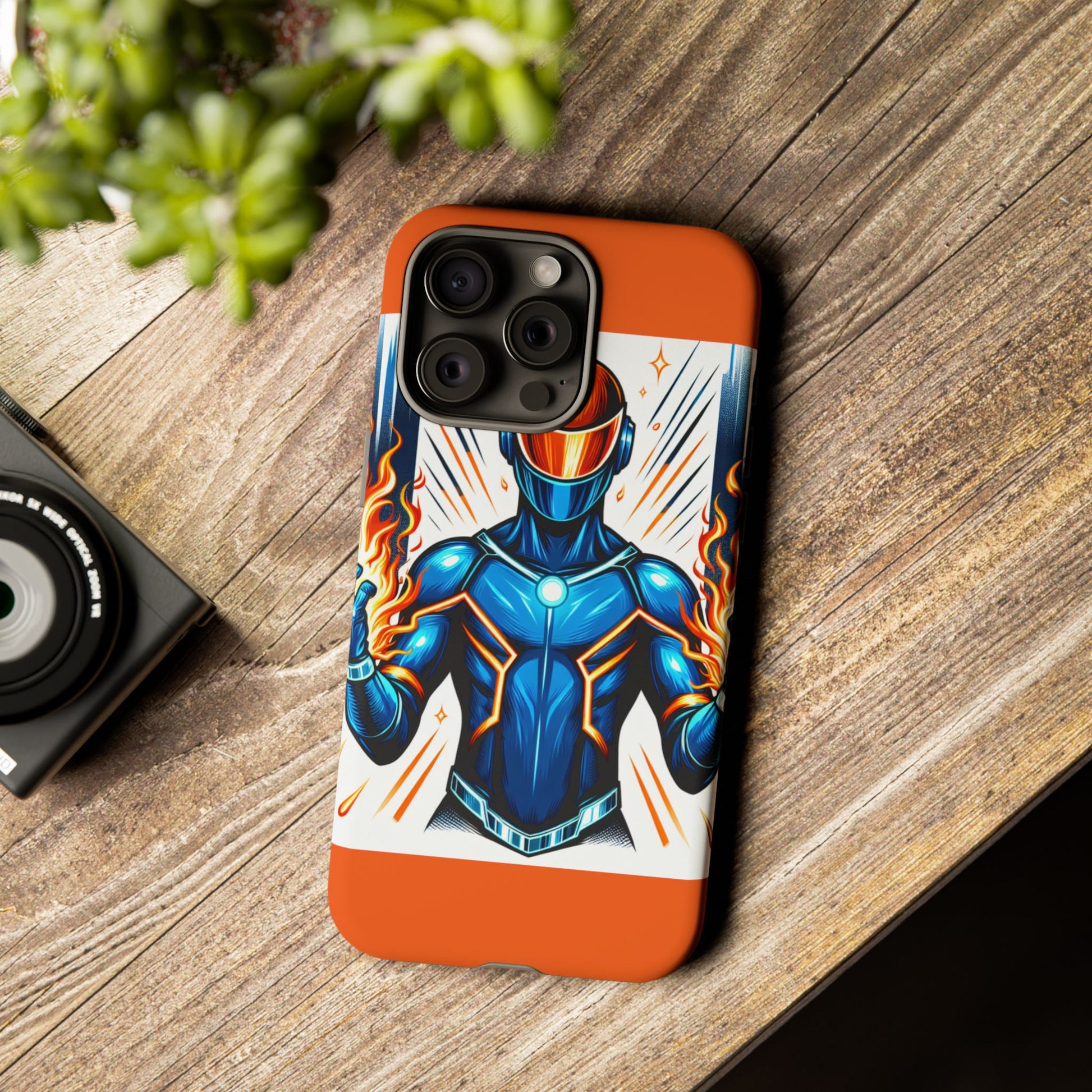 Vibrant Phone Case Featuring Fire-Themed Superhero Design, Durable and Stylish Gift for Gamers, Comic Lovers, and Tech Enthusiasts