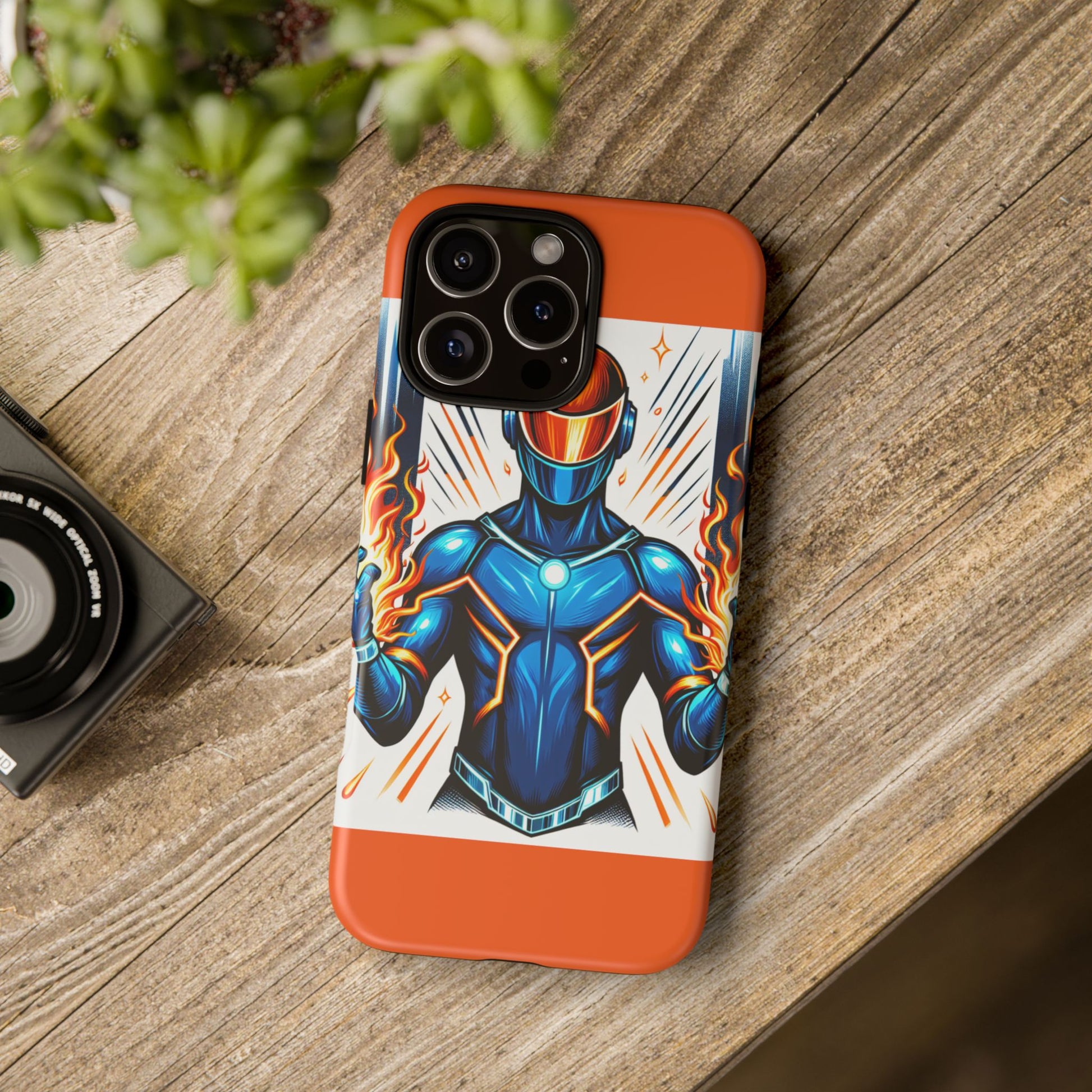 Vibrant Phone Case Featuring Fire-Themed Superhero Design, Durable and Stylish Gift for Gamers, Comic Lovers, and Tech Enthusiasts