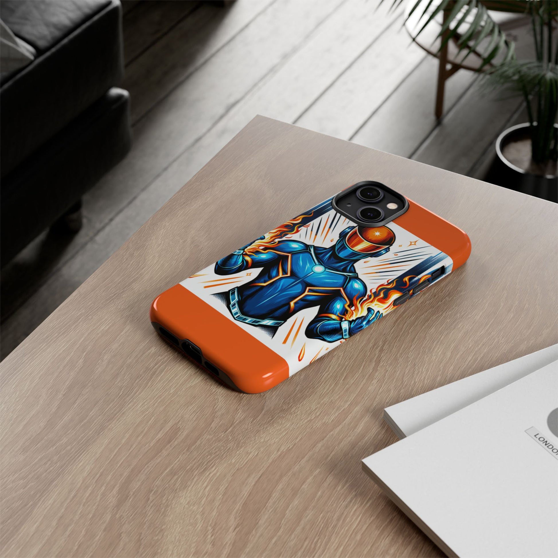 Vibrant Phone Case Featuring Fire-Themed Superhero Design, Durable and Stylish Gift for Gamers, Comic Lovers, and Tech Enthusiasts