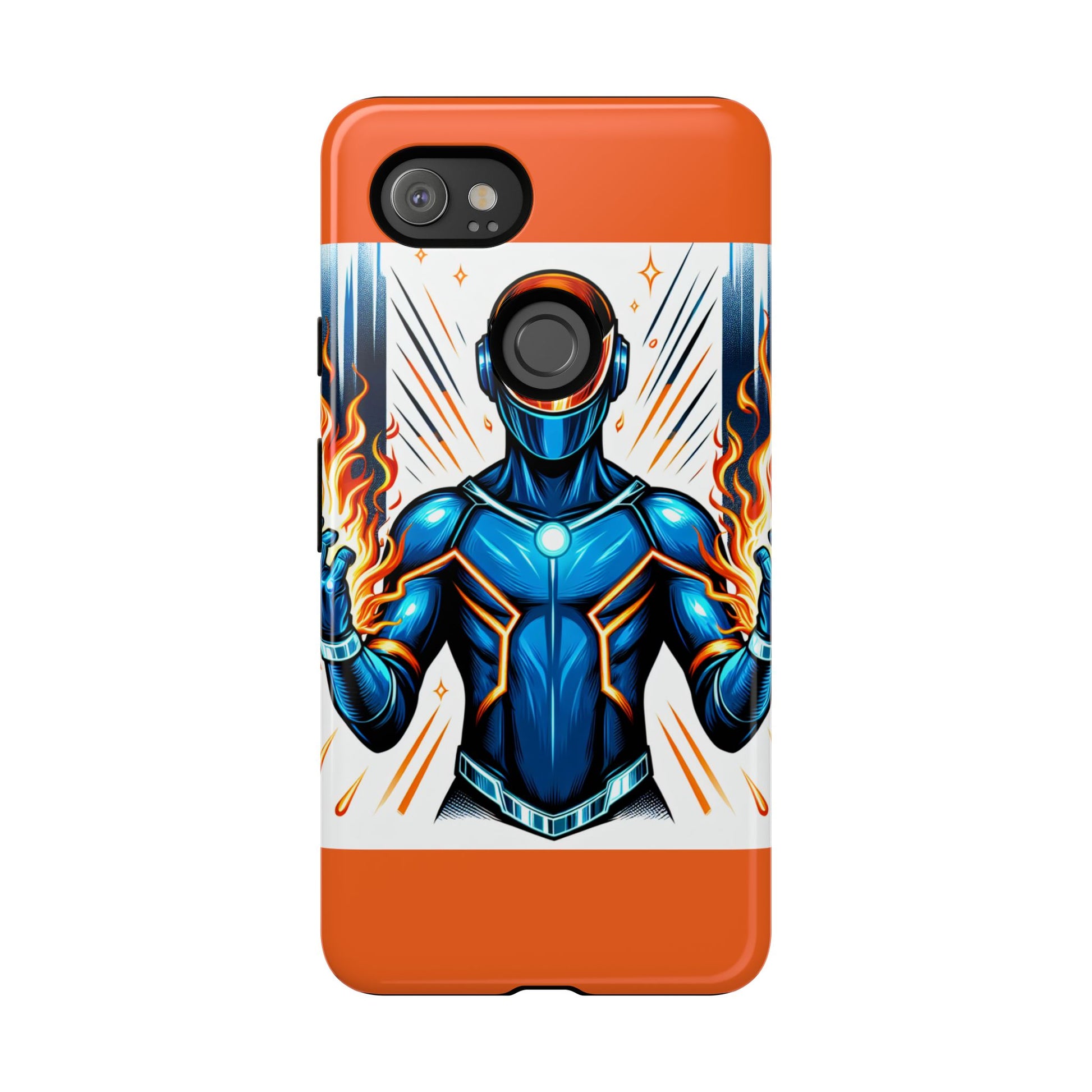 Vibrant Phone Case Featuring Fire-Themed Superhero Design, Durable and Stylish Gift for Gamers, Comic Lovers, and Tech Enthusiasts