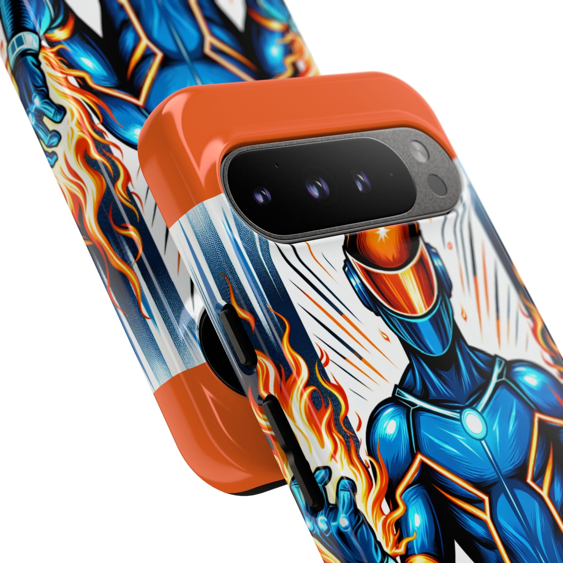 Vibrant Phone Case Featuring Fire-Themed Superhero Design, Durable and Stylish Gift for Gamers, Comic Lovers, and Tech Enthusiasts