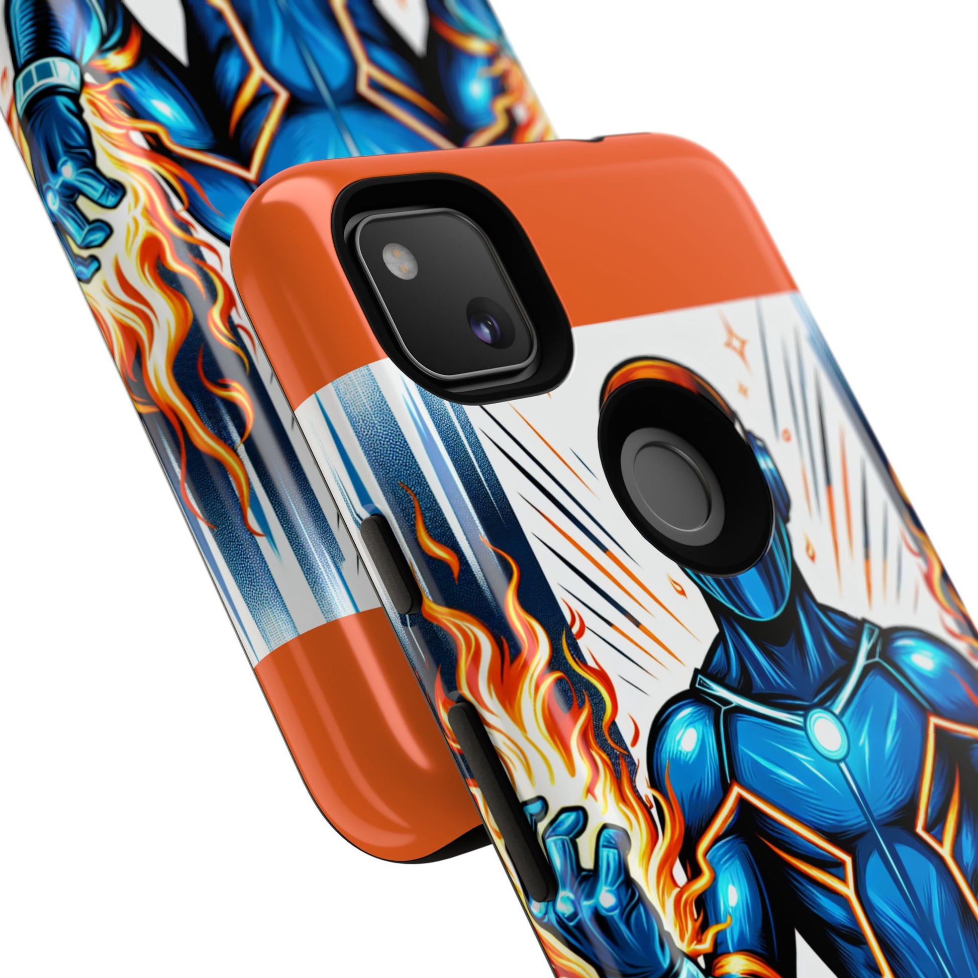 Vibrant Phone Case Featuring Fire-Themed Superhero Design, Durable and Stylish Gift for Gamers, Comic Lovers, and Tech Enthusiasts