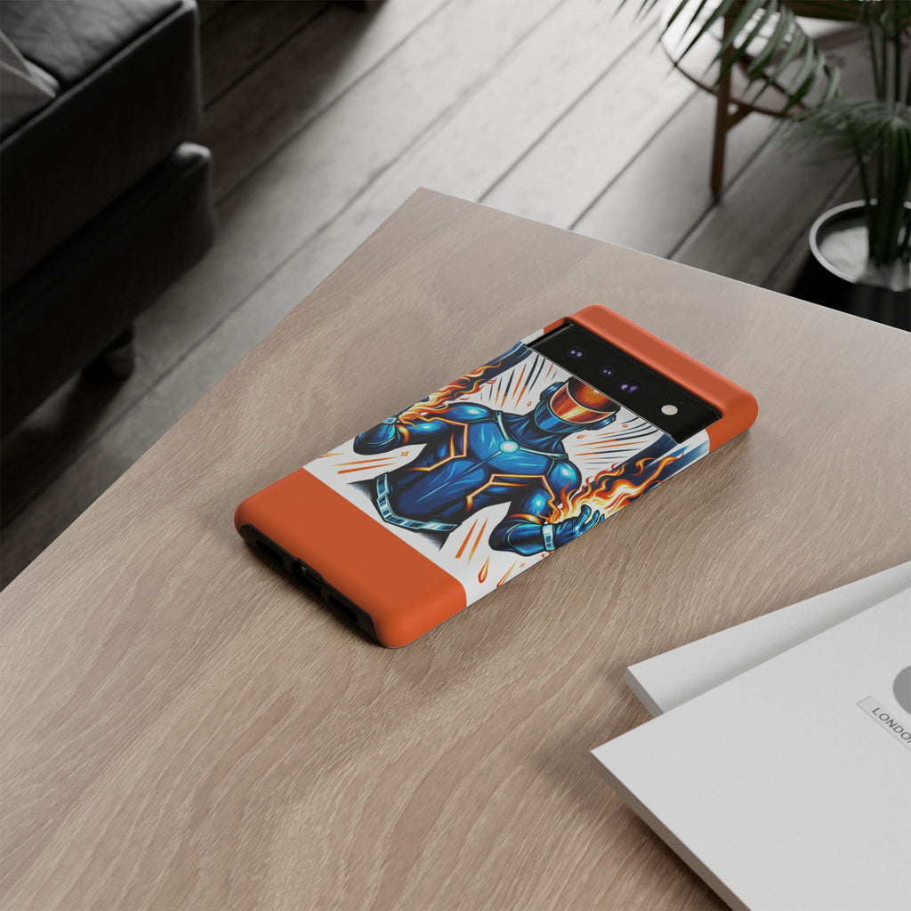 Vibrant Phone Case Featuring Fire-Themed Superhero Design, Durable and Stylish Gift for Gamers, Comic Lovers, and Tech Enthusiasts