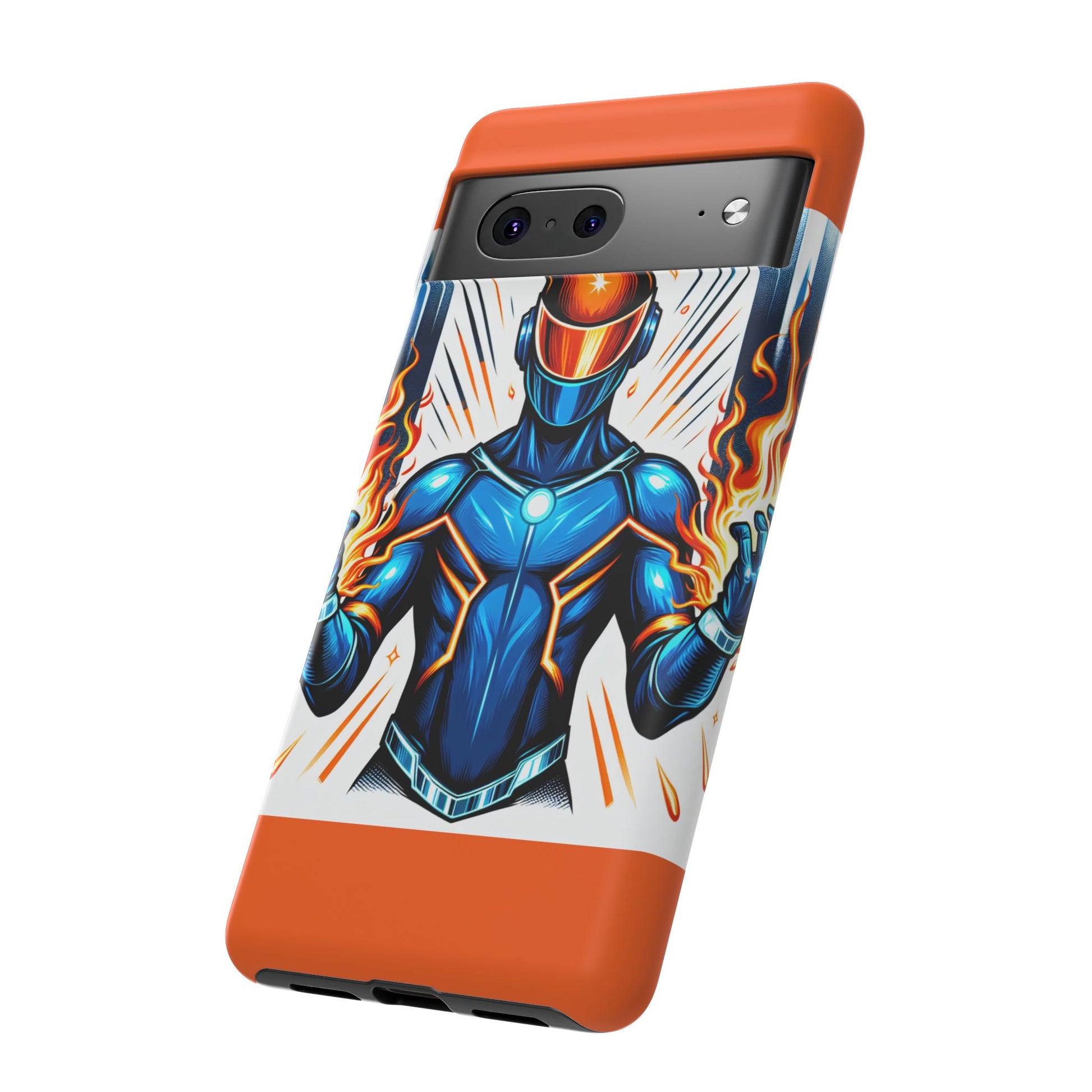 Vibrant Phone Case Featuring Fire-Themed Superhero Design, Durable and Stylish Gift for Gamers, Comic Lovers, and Tech Enthusiasts