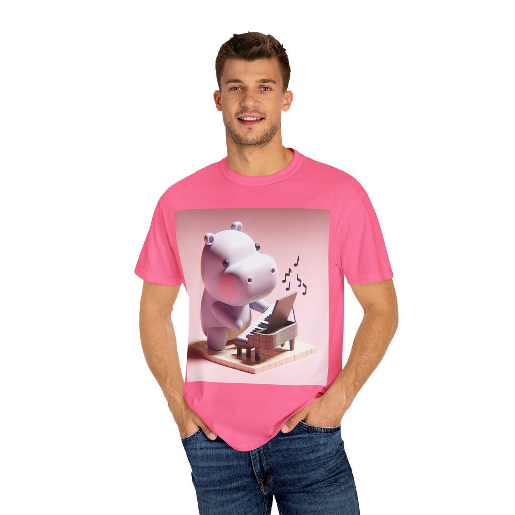 Cute Hippo Piano Unisex T-Shirt | Adorable Animal Tee, Gift for Music Lovers, Casual Wear, Birthday Present, Fun Art Apparel