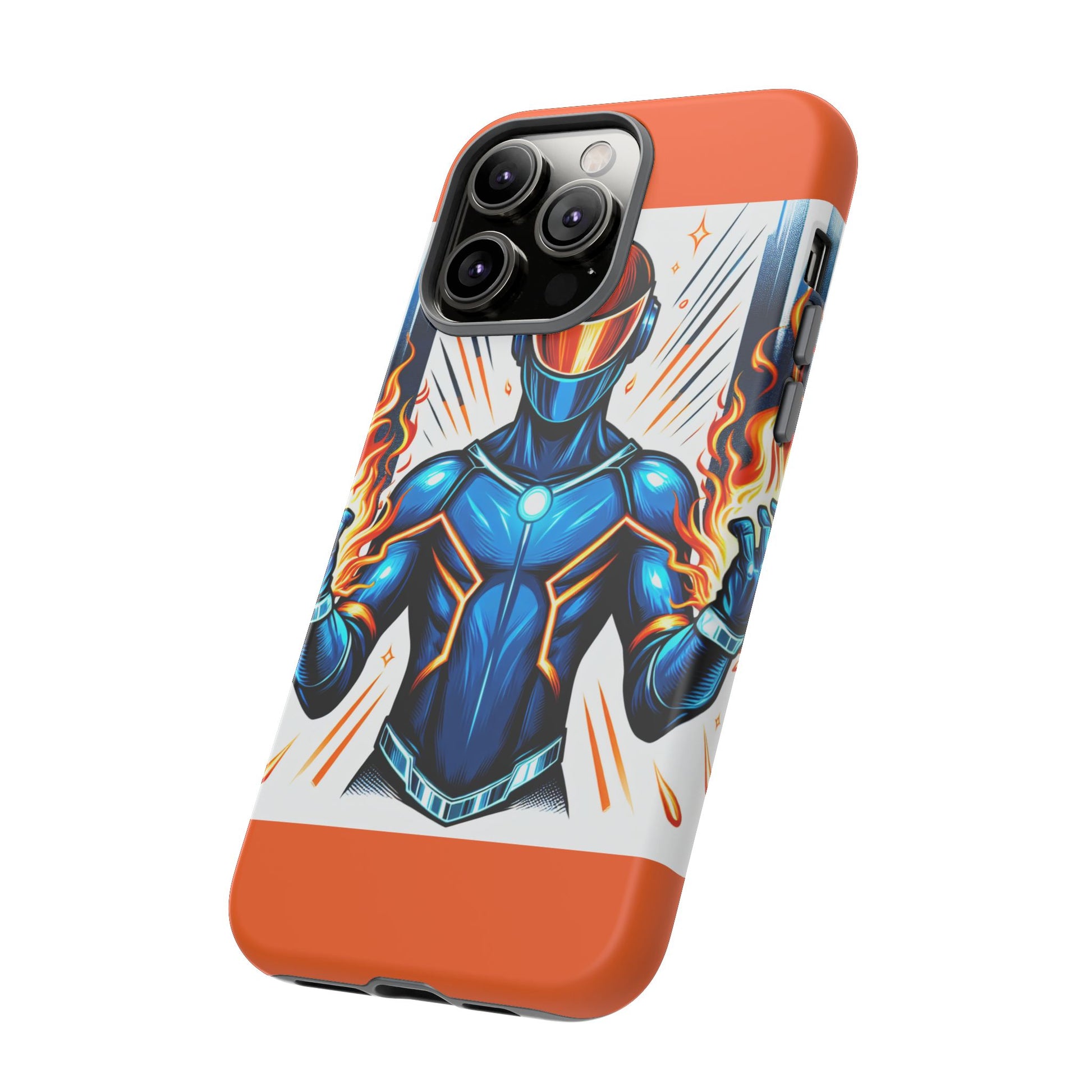 Vibrant Phone Case Featuring Fire-Themed Superhero Design, Durable and Stylish Gift for Gamers, Comic Lovers, and Tech Enthusiasts