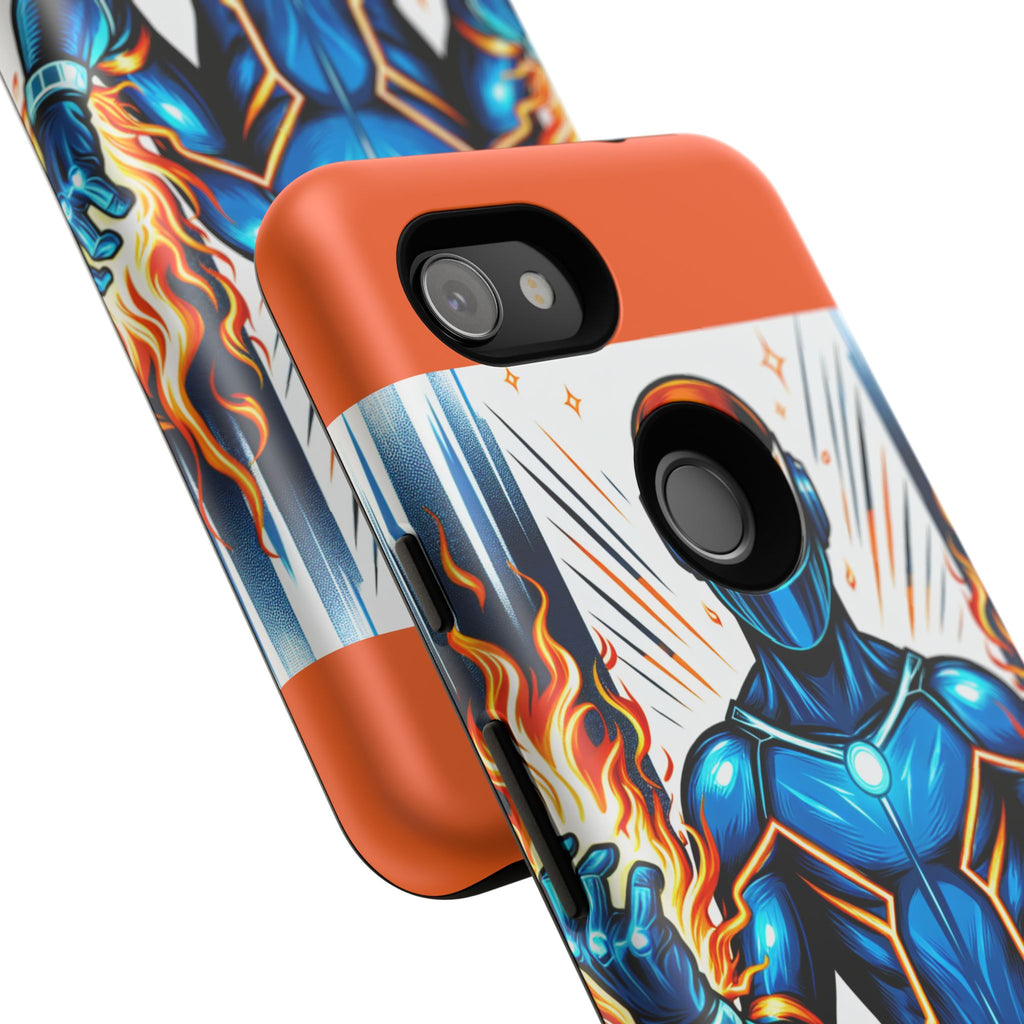 Vibrant Phone Case Featuring Fire-Themed Superhero Design, Durable and Stylish Gift for Gamers, Comic Lovers, and Tech Enthusiasts