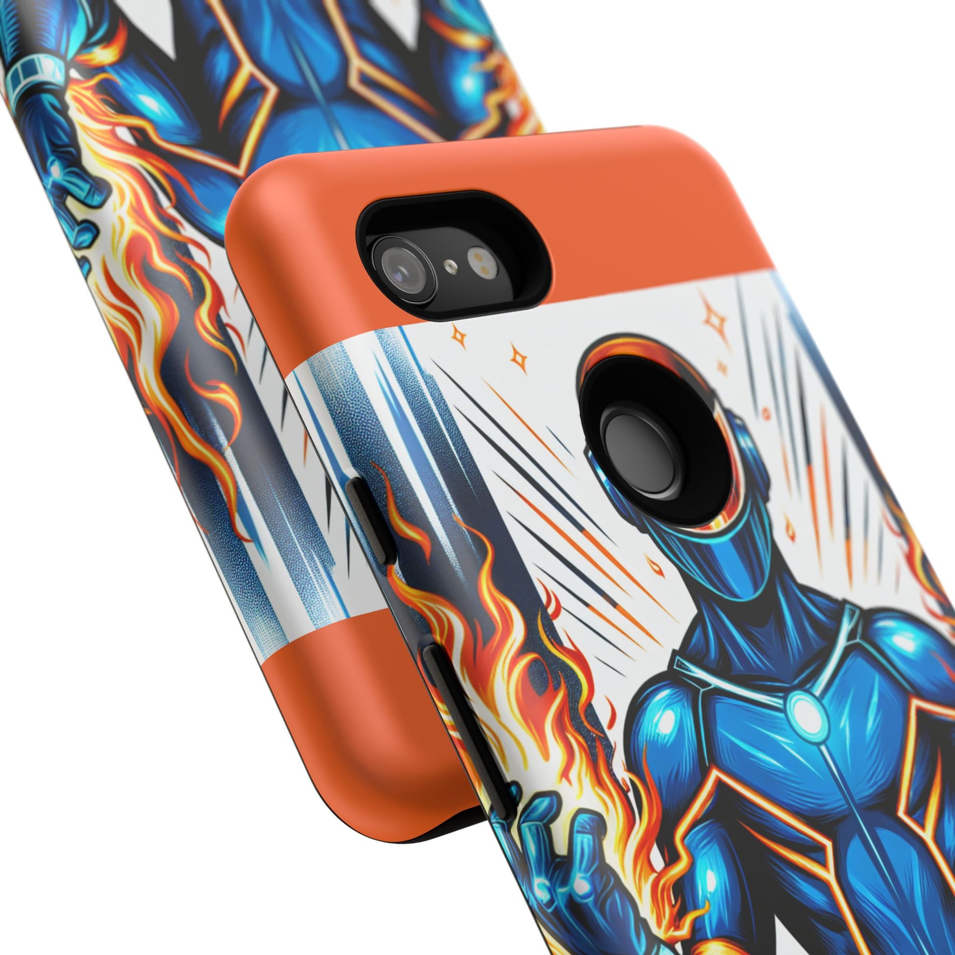 Vibrant Phone Case Featuring Fire-Themed Superhero Design, Durable and Stylish Gift for Gamers, Comic Lovers, and Tech Enthusiasts