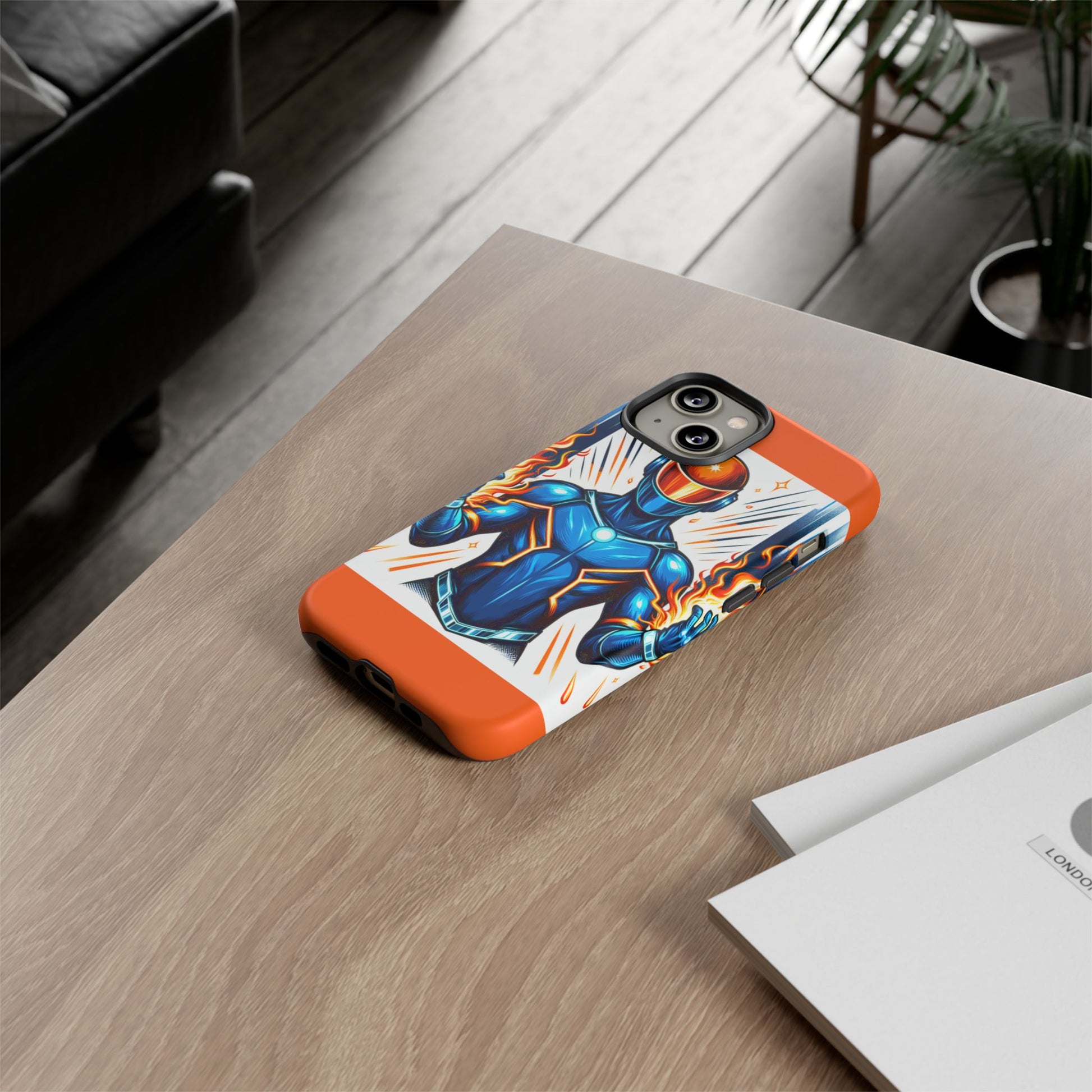 Vibrant Phone Case Featuring Fire-Themed Superhero Design, Durable and Stylish Gift for Gamers, Comic Lovers, and Tech Enthusiasts