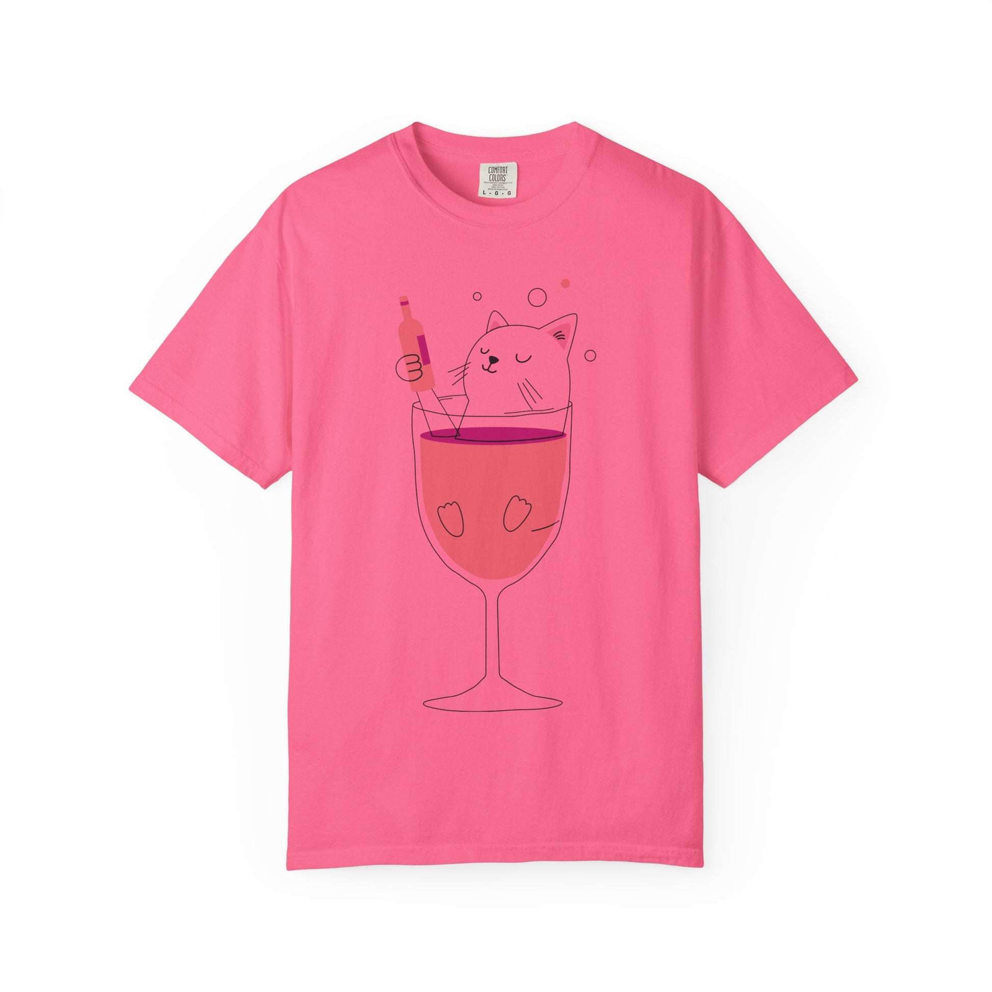 Cute Cat Wine Glass T-Shirt, Cat Lover Gift, Funny Pet Tee, Animal Humor Apparel, Unisex Graphic Tee