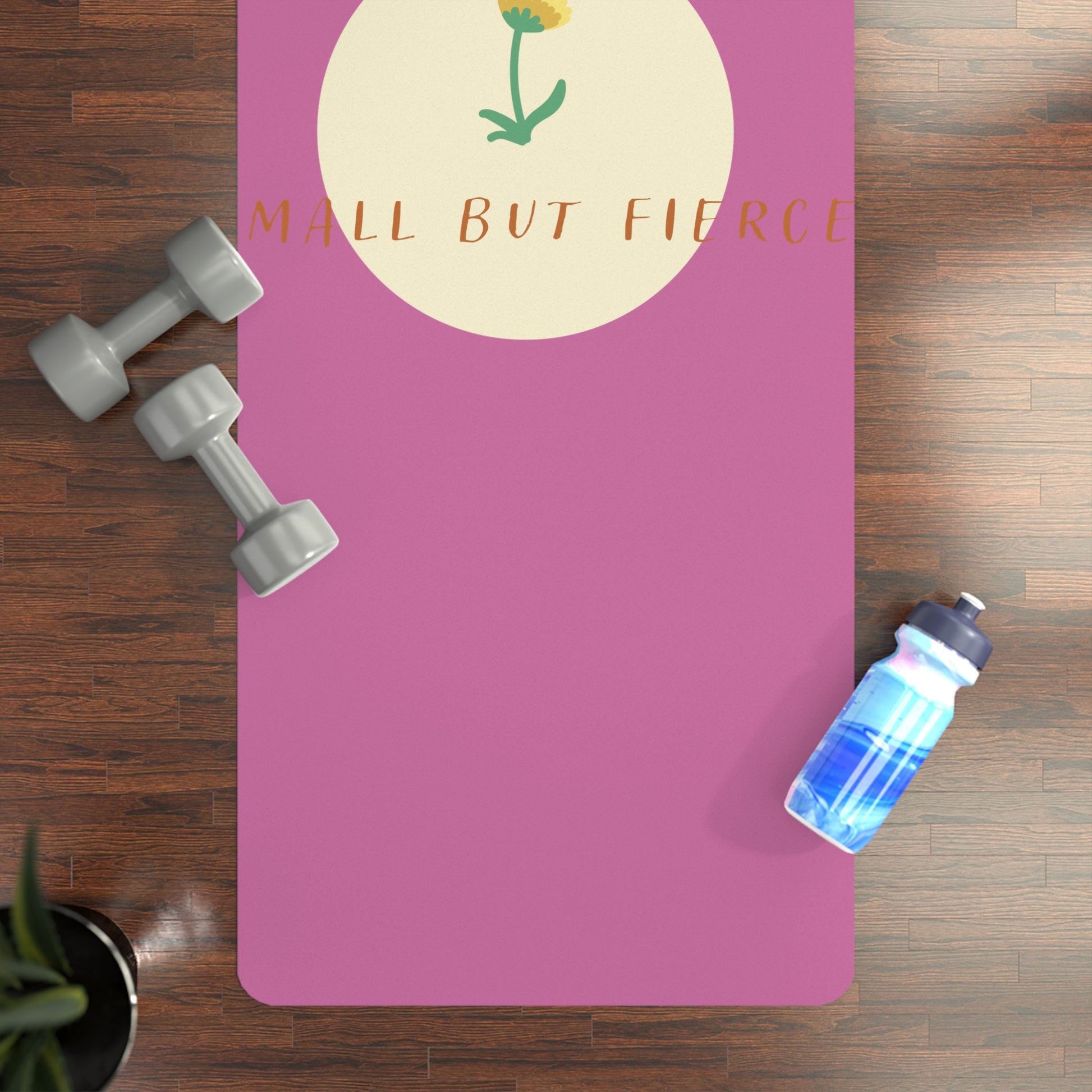 Pink Flower Yoga Mat - Small But Fierce, Fitness Gift, Yoga Accessory, Mindfulness, Home Workout