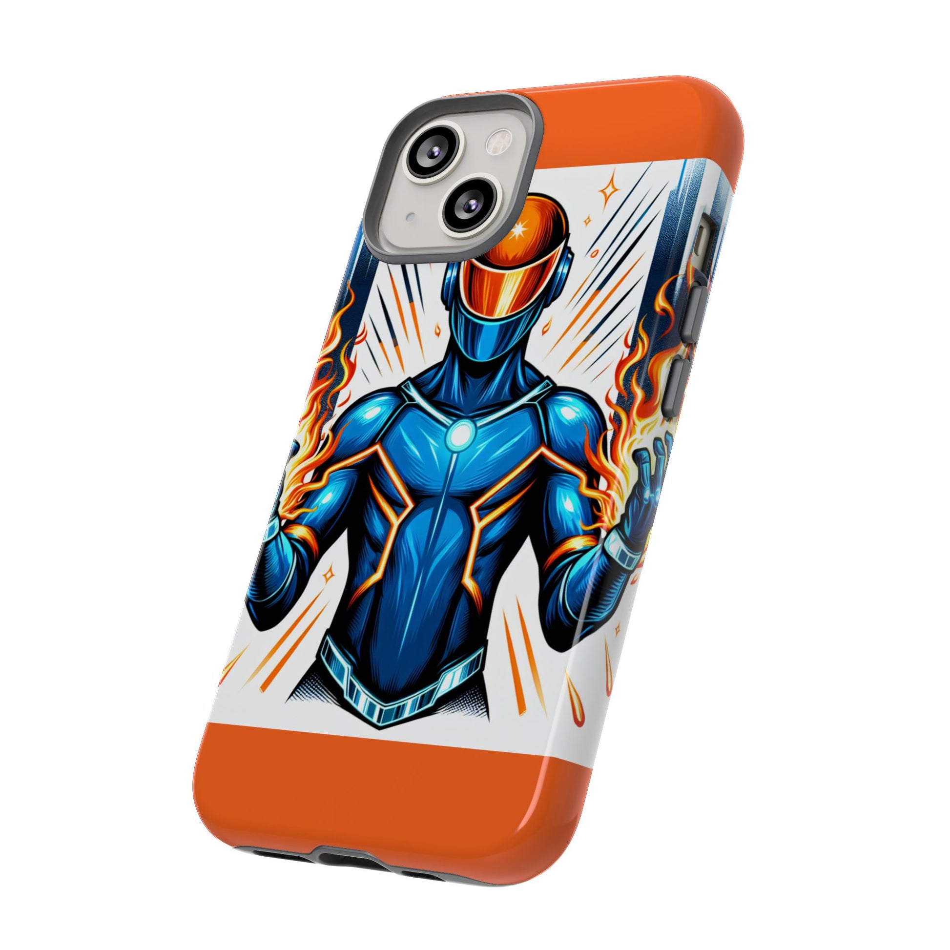Vibrant Phone Case Featuring Fire-Themed Superhero Design, Durable and Stylish Gift for Gamers, Comic Lovers, and Tech Enthusiasts