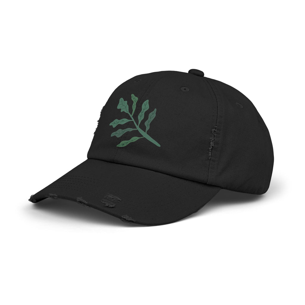 Distressed Cap with Leaf Design, Trendy Unisex Cap, Casual Summer Accessory, Gift for Plant Lovers, Outdoor Hat