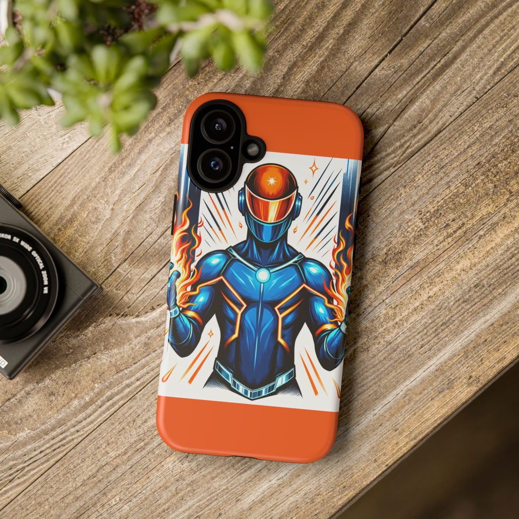 Vibrant Phone Case Featuring Fire-Themed Superhero Design, Durable and Stylish Gift for Gamers, Comic Lovers, and Tech Enthusiasts