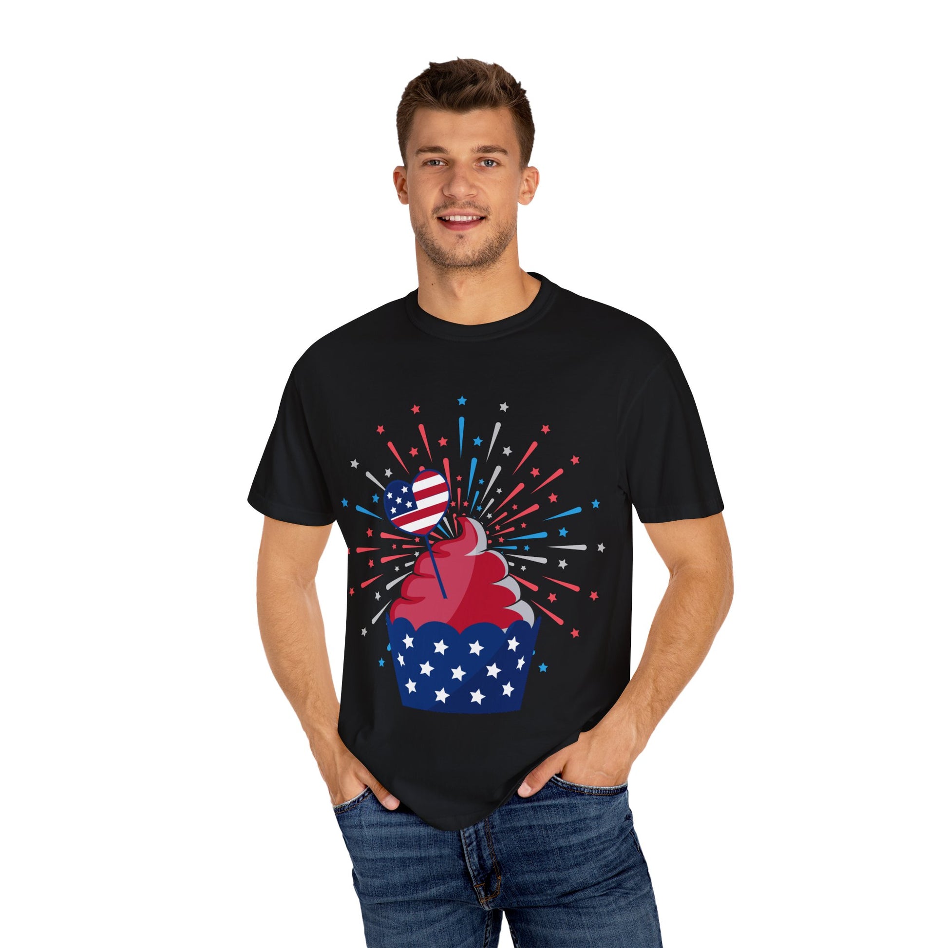 Patriotic Cupcake T-Shirt | Unisex Holiday Tee for Independence Day, 4th of July, Family Gatherings, BBQs, Summer Parties