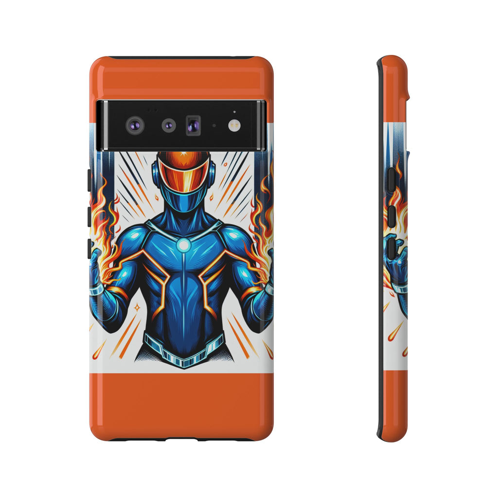 Vibrant Phone Case Featuring Fire-Themed Superhero Design, Durable and Stylish Gift for Gamers, Comic Lovers, and Tech Enthusiasts