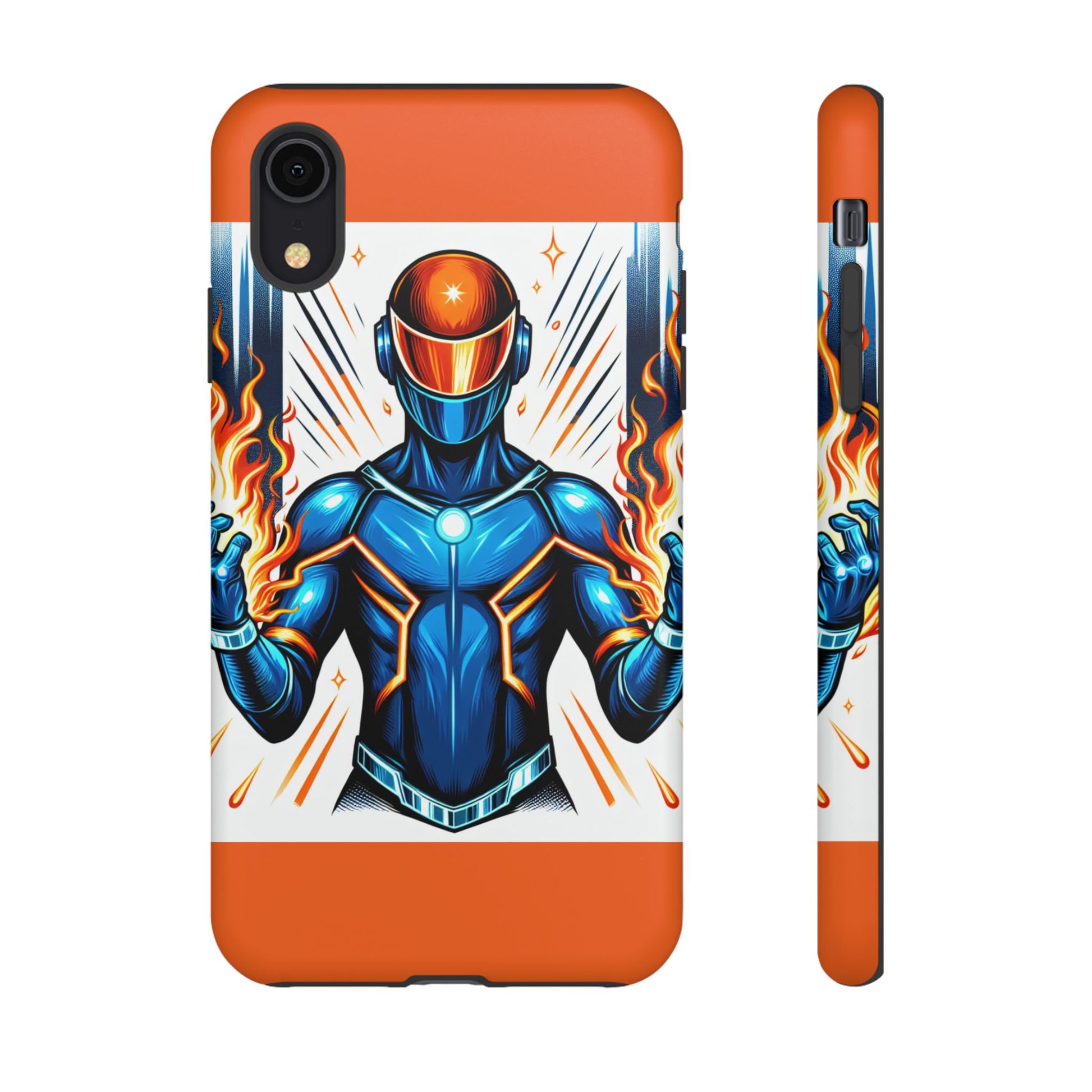 Vibrant Phone Case Featuring Fire-Themed Superhero Design, Durable and Stylish Gift for Gamers, Comic Lovers, and Tech Enthusiasts