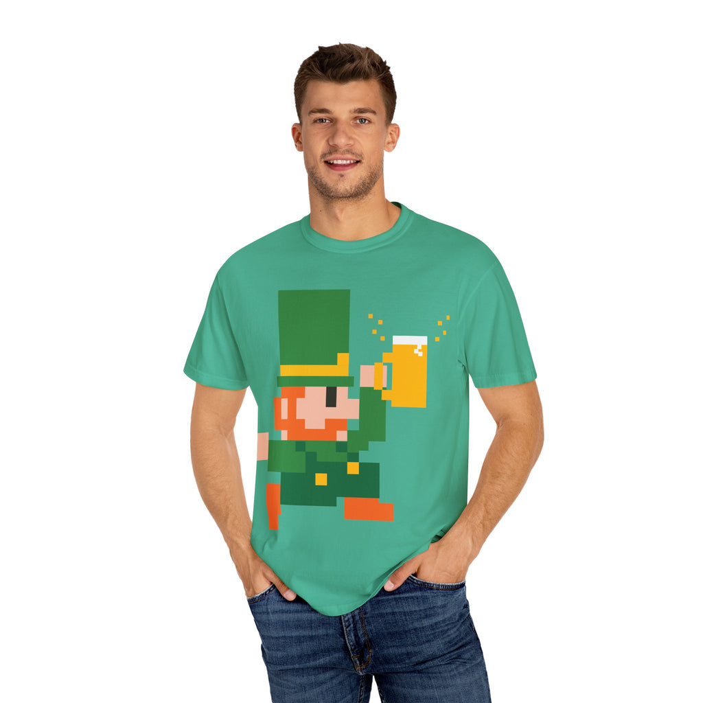 Retro Pixel Art St. Patrick's Day T-Shirt, Unisex Tee, Leprechaun Shirt, Holiday Apparel, Gamer Gift, Green Shirt