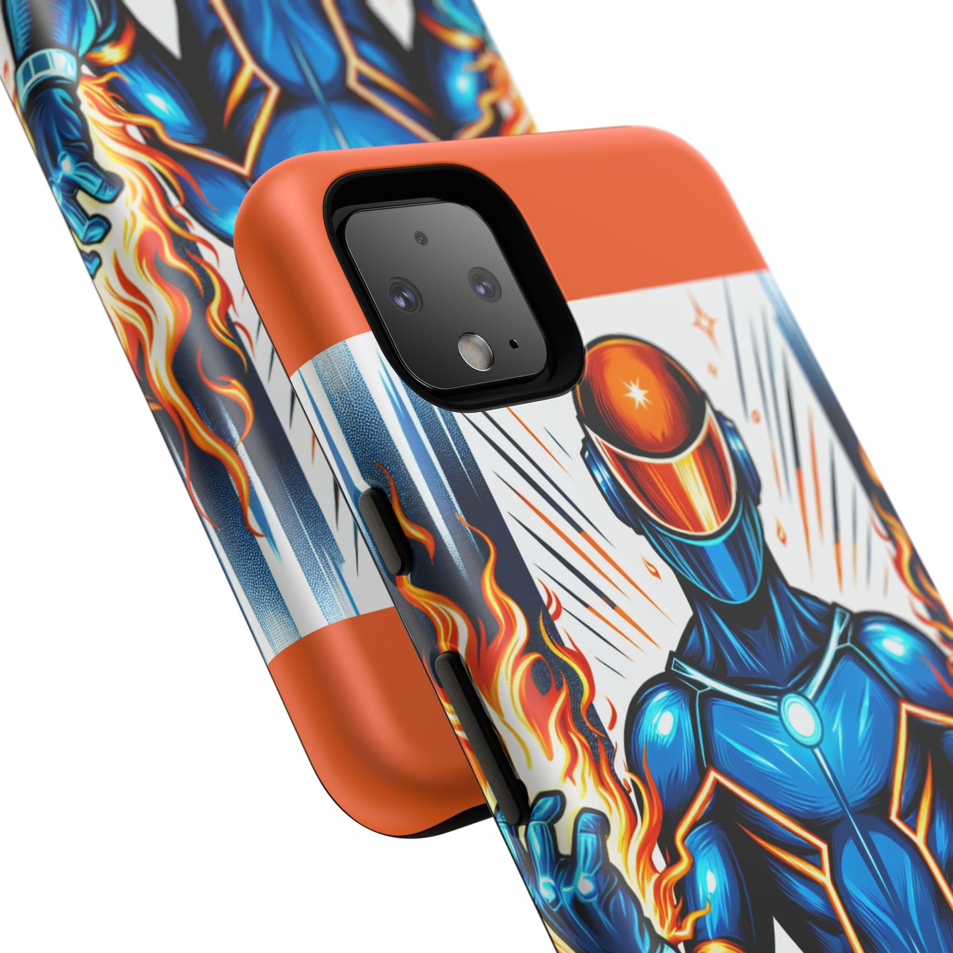 Vibrant Phone Case Featuring Fire-Themed Superhero Design, Durable and Stylish Gift for Gamers, Comic Lovers, and Tech Enthusiasts