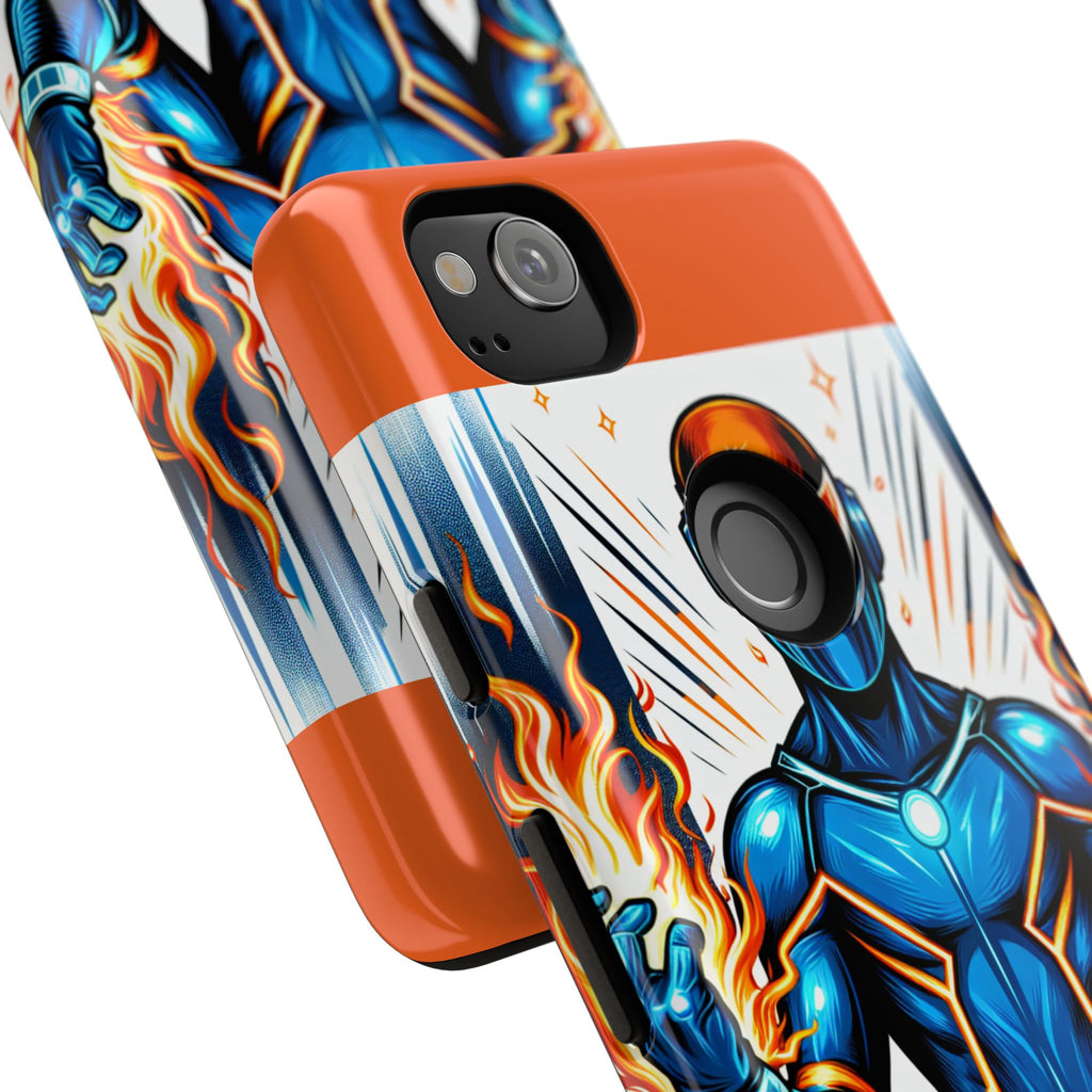 Vibrant Phone Case Featuring Fire-Themed Superhero Design, Durable and Stylish Gift for Gamers, Comic Lovers, and Tech Enthusiasts