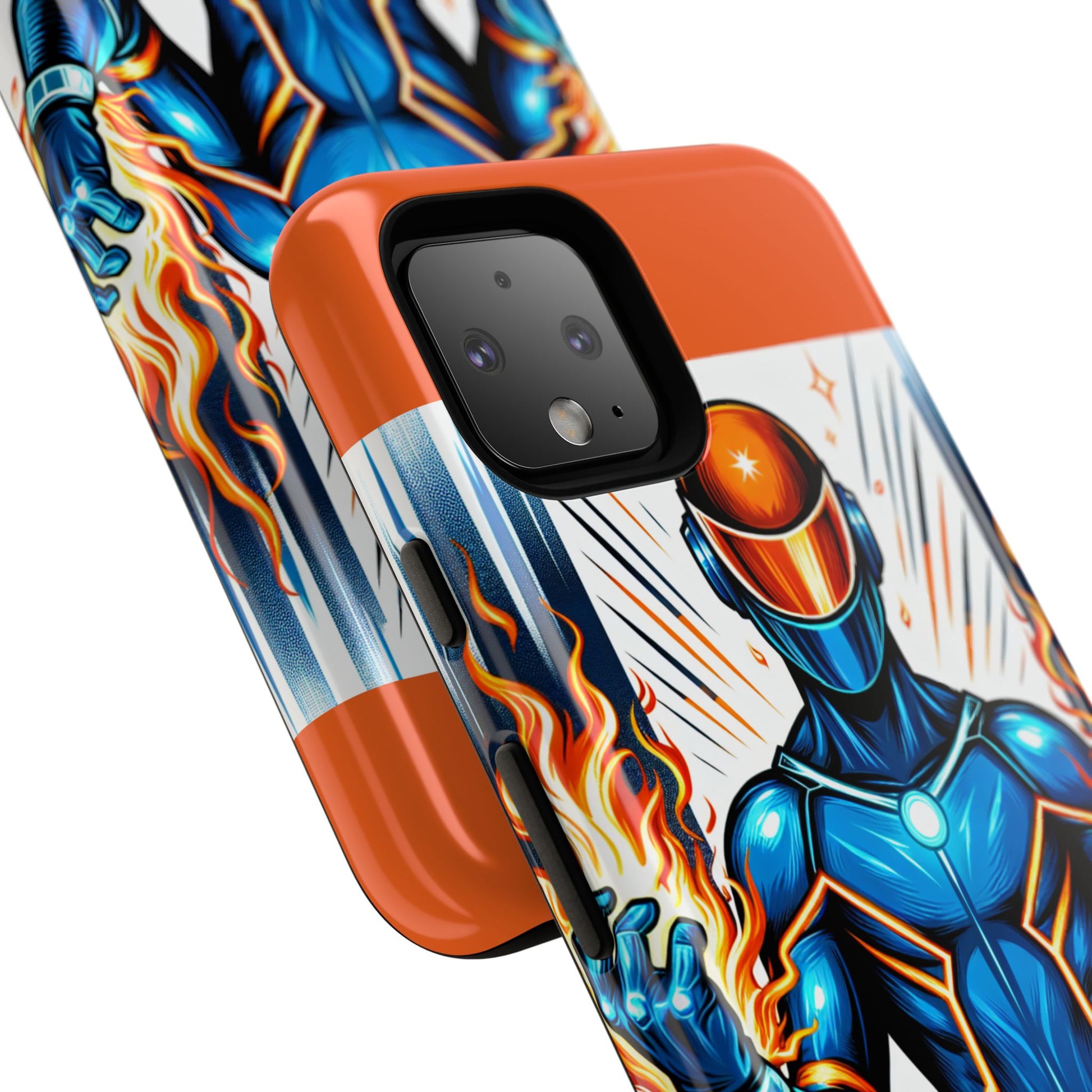 Vibrant Phone Case Featuring Fire-Themed Superhero Design, Durable and Stylish Gift for Gamers, Comic Lovers, and Tech Enthusiasts