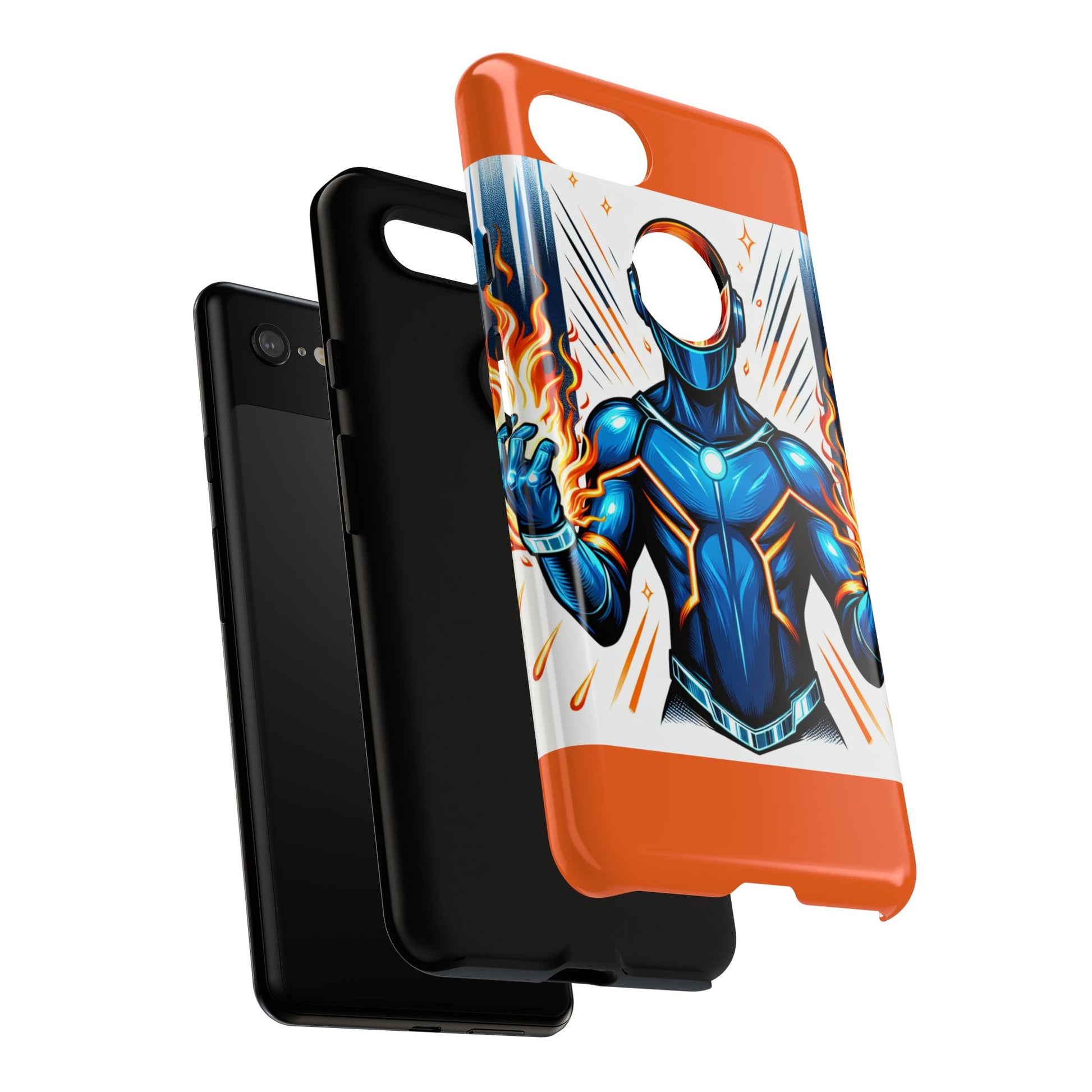 Vibrant Phone Case Featuring Fire-Themed Superhero Design, Durable and Stylish Gift for Gamers, Comic Lovers, and Tech Enthusiasts