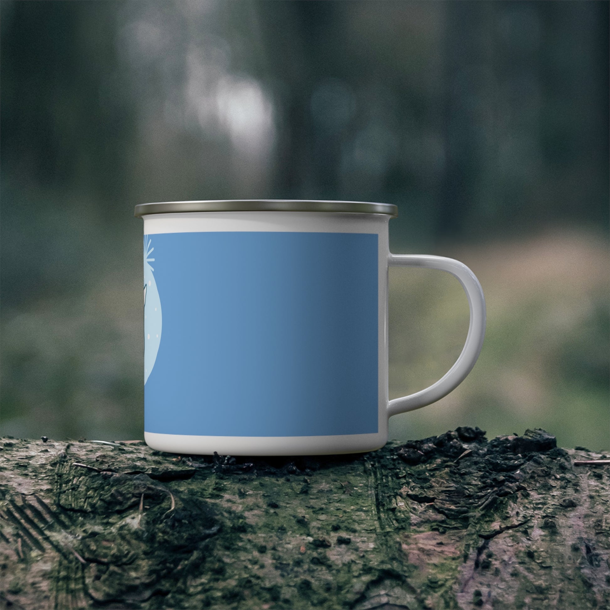 Charming Winter Enamel Camping Mug, Holiday Gift, Cozy Outdoors, Reindeer Design, Rustic Camping Accessory, Hot Beverage Mug
