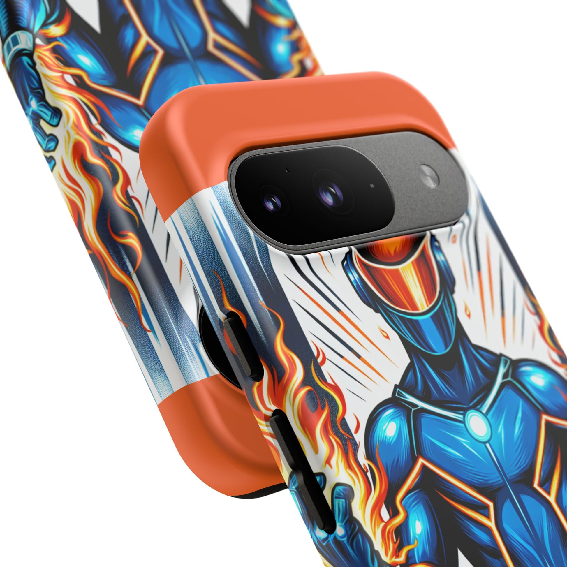 Vibrant Phone Case Featuring Fire-Themed Superhero Design, Durable and Stylish Gift for Gamers, Comic Lovers, and Tech Enthusiasts