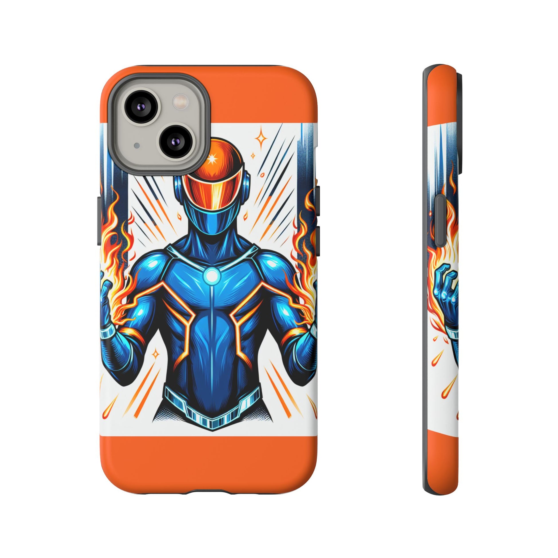 Vibrant Phone Case Featuring Fire-Themed Superhero Design, Durable and Stylish Gift for Gamers, Comic Lovers, and Tech Enthusiasts